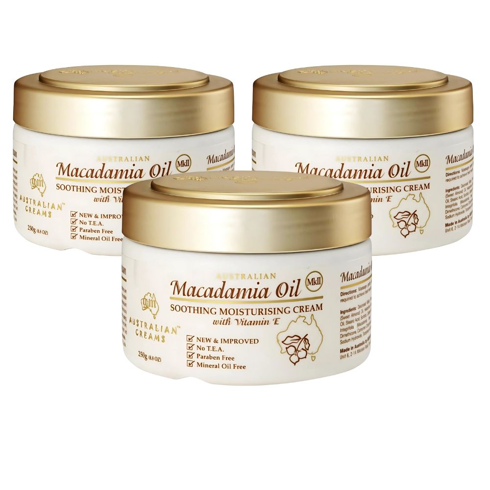 G&M Cosmetics Australian Creams MkII Macadamia Oil Soothing Moisturising Cream With Vitamin E 250g 3 Pack