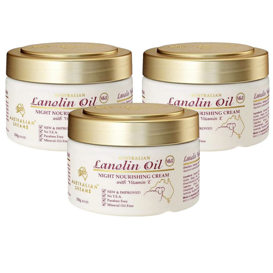 G&M Cosmetics Australian Creams MKII Lanolin Oil Moisturising Night Cream 250 g 3 pack
